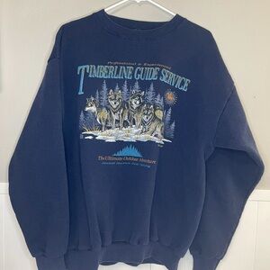 Vintage 90s Wolf Pack Forest Big Graphic Crewneck Sweatshirt 2XL Made USA